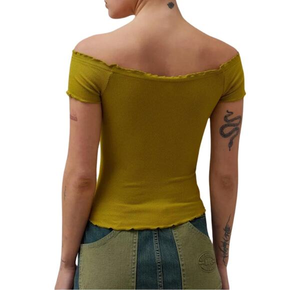 BDG Green Michelle off-the-shoulder cropped top Lime Green Size Medium Y2K - Picture 5 of 6